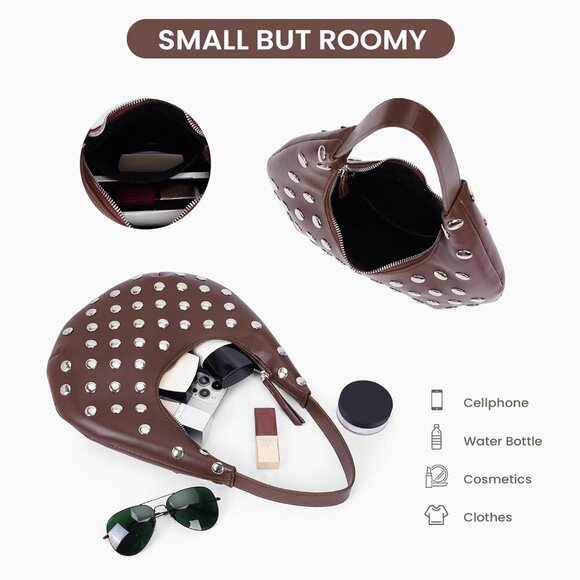 Y2k Bag Small Shoulder Bags for Women Trendy Crescent Studded Handbag Hobo Under - Picture 5 of 6